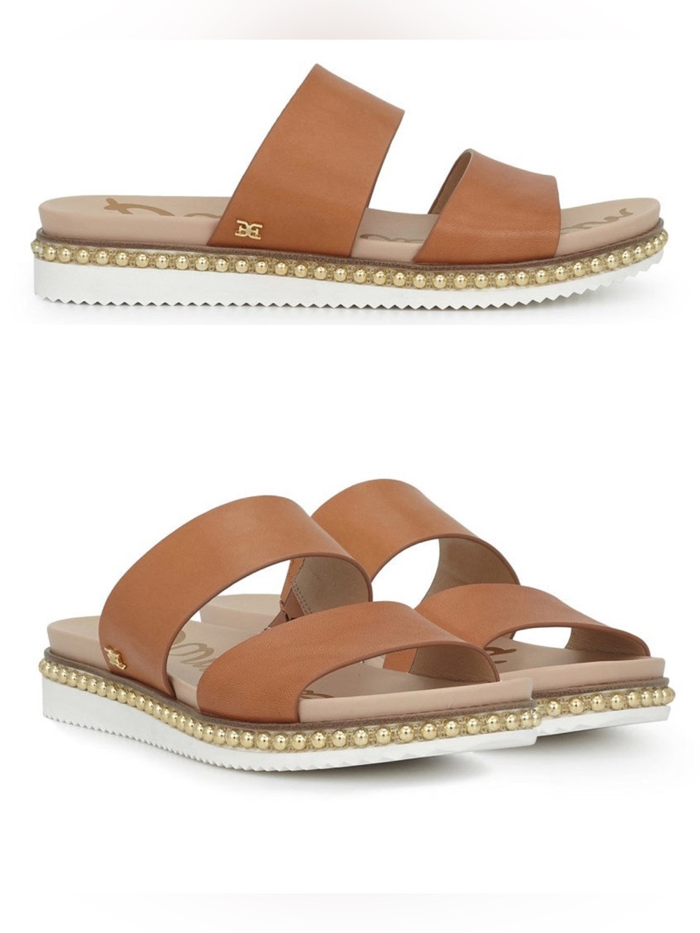 Sam Edelman Asha Double Strap Cognac Brown  Slide Sandals Size 7